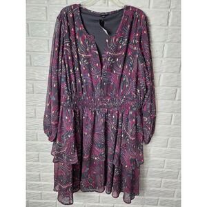 Torrid Mini Blouson Sleeve Dress Sel Motifs Periscope Size 3 Smocked waist NWT